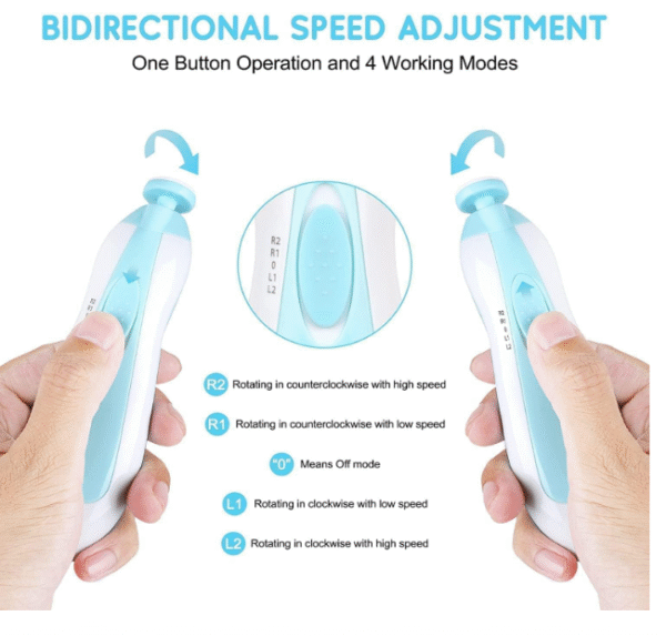 Baby Nail Trimmer New Born with Lights | Electric Baby Nail Cutter with Multiple Filer Heads Adjustment | Pack of 1 - Image 3