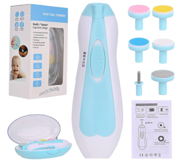 Baby Nail Trimmer New Born with Lights | Electric Baby Nail Cutter with Multiple Filer Heads Adjustment | Pack of 1 - Image 4