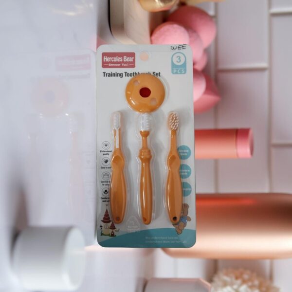 Hercules Bear Baby Training Toothbrush Set – 3 PCS | Infant to Toddler Oral Care | With Safety Shield