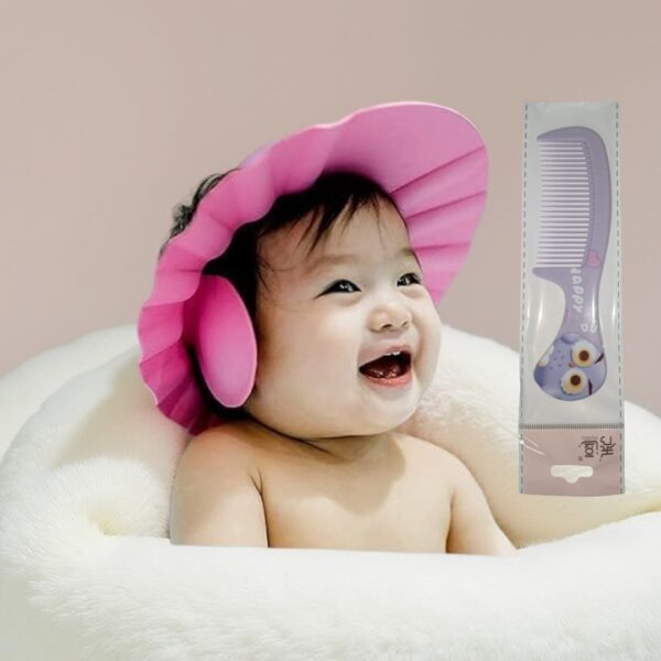 Baby Bath Cap with Soft Ear Cover & Owl Comb Set – Safe & Fun Grooming for Babies
