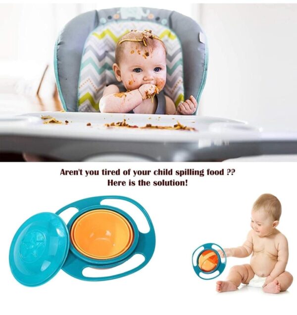 360° Rotating Spill-Proof Baby Bowl – Anti-Spill Feeding Bowl with Lid & Handles.Non silicone material (Gyro Bowl Design) - Image 3