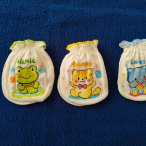 Soft Cotton Baby Hand Mittens – Cute Cartoon Prints (Pack of 3)| Animal print