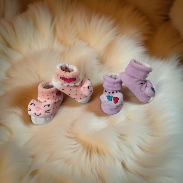 Soft & Cozy Baby Cute Booties Combo – Pack of 2 Pairs (0-12 Months) - Image 3
