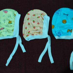 Printed Cotton Baby Caps for Newborns – Soft & Colorful Headwear (Pack of 3) with Tie-Up – Multicolor Designs