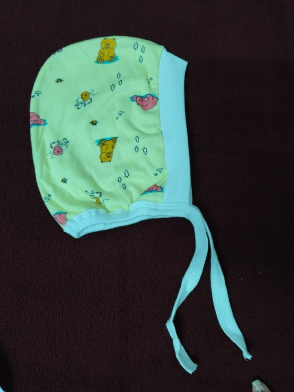 Printed Cotton Baby Caps for Newborns – Soft & Colorful Headwear (Pack of 3) with Tie-Up – Multicolor Designs - Image 3