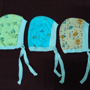 Printed Cotton Baby Caps for Newborns – Soft & Colorful Headwear (Pack of 3) with Tie-Up – Multicolor Designs
