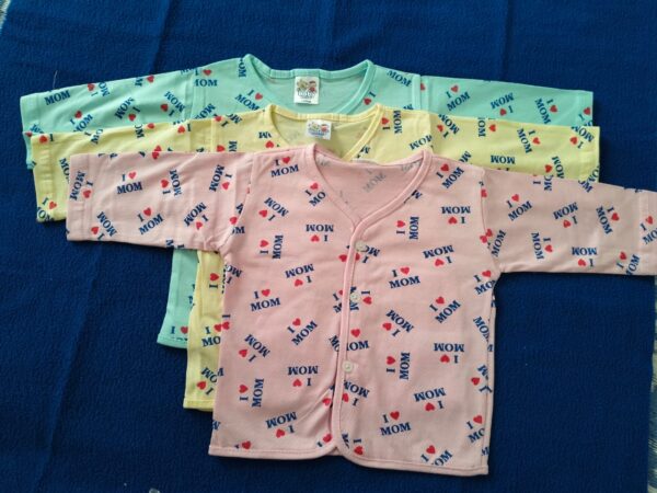 Printed Baby Zabla with Sleeves – Front Button Style – Hosiery Cotton Combo of 3 (6 to 12 Months)