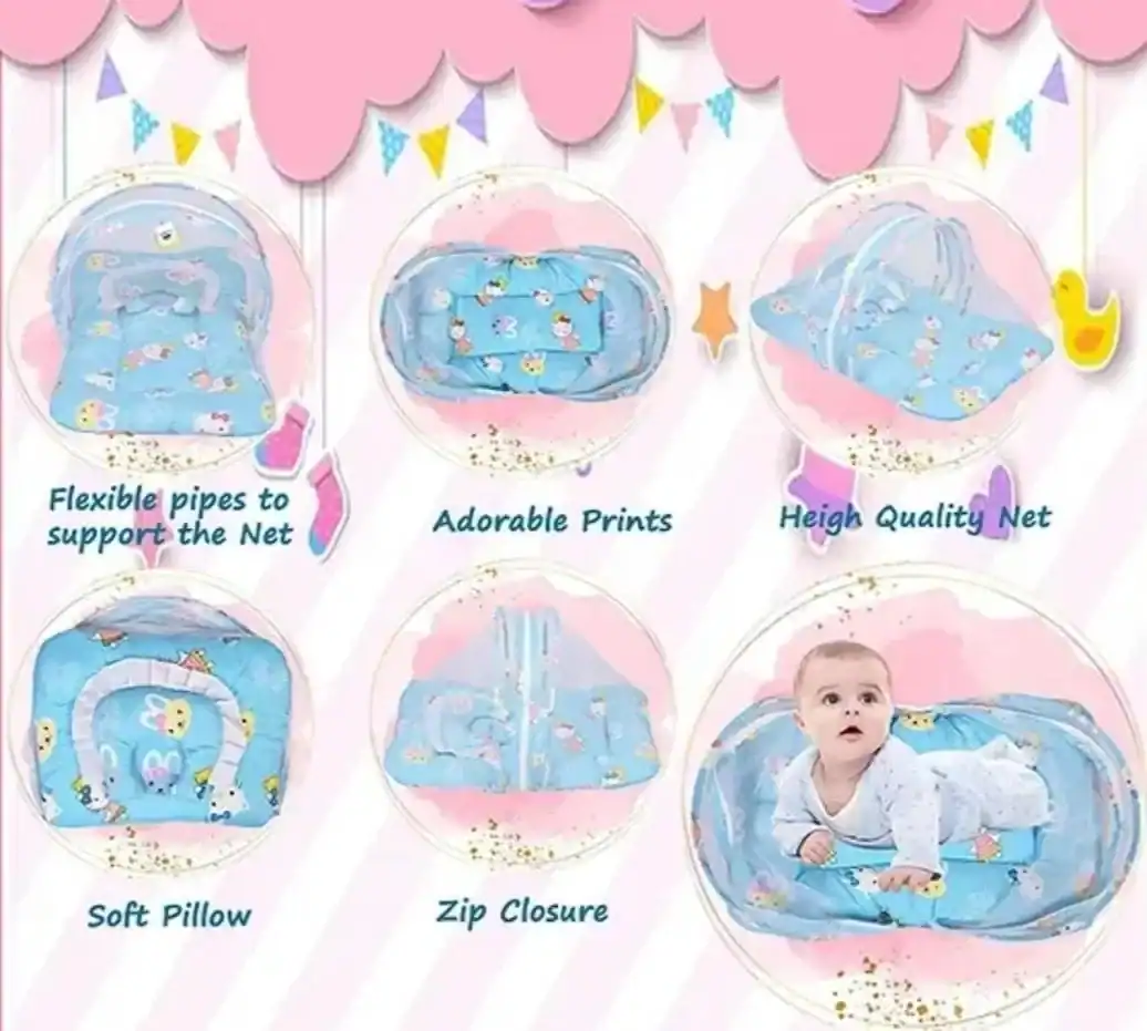 Baby Mosquito Net Sleeping Gadi with Pillow | Kanha Kids - Image 2