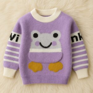 Kanha Kids Baby Woolen Cartoon Sweater | Soft Knitted Pullover Winter Wear for Boys & Girls | Cute Frog Design Warm Sweater