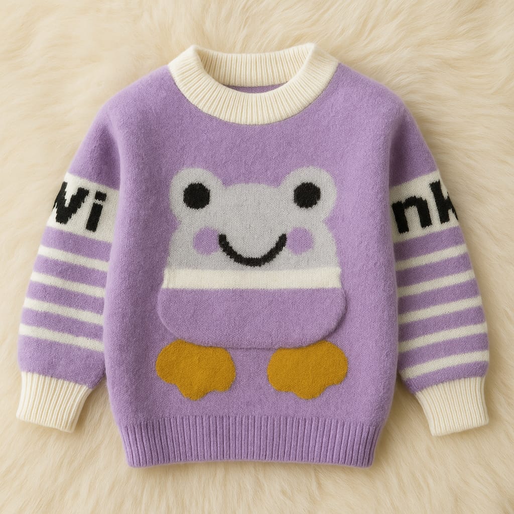 Kanha Kids Baby Woolen Cartoon Sweater | Soft Knitted Pullover Winter Wear for Boys & Girls | Cute Frog Design Warm Sweater