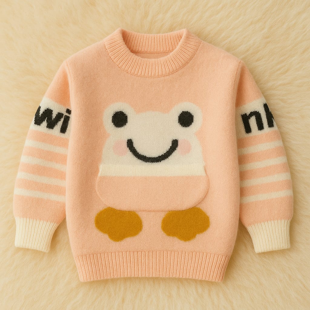 Kanha Kids Baby Woolen Cartoon Sweater | Soft Knitted Pullover Winter Wear for Boys & Girls | Cute Frog Design Warm Sweater - Image 2